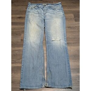 BKE Denim Tyler Straight Jeans Mens 38L Light Wash Distressed Pockets READ